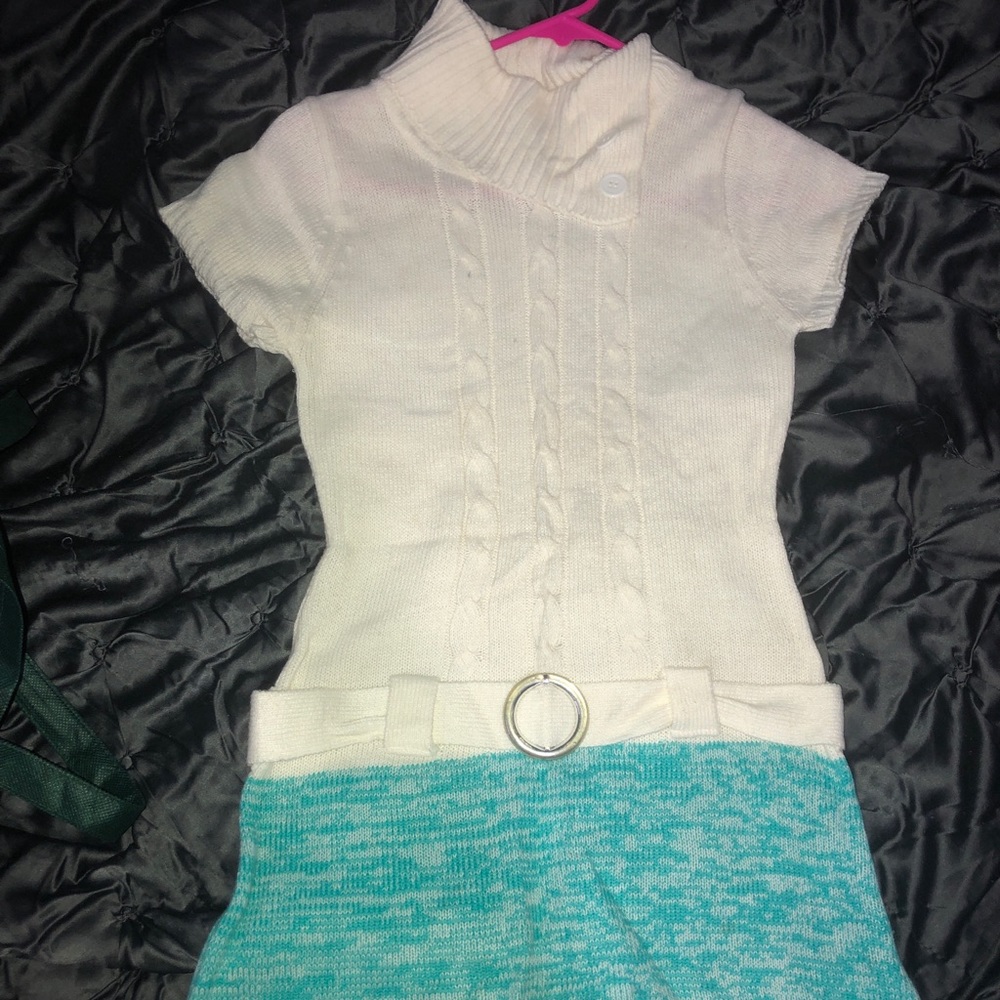 White and blue sweater dress